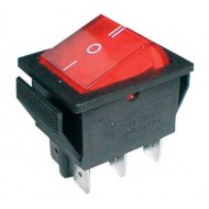 Prepínač kolískový 3pol. 6pin ON-OFF-ON 250V 15A stredný bod červený Prepínač kolískový 3pol. 6pin ON-OFF-ON 250V 15A stredný bod červený