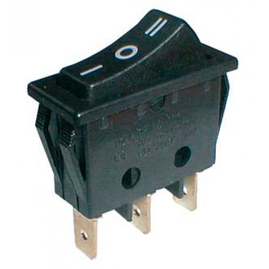 Prepínač kolískový 3pol. 3pin ON-OFF-ON 250V 15A čierny