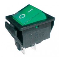 Prepínač kolískový 2pol. 4pin ON-OFF 250V 15A pros. zelený