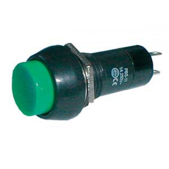 Prepínač tlačítko kul. OFF-(ON) 250V 1A zelené