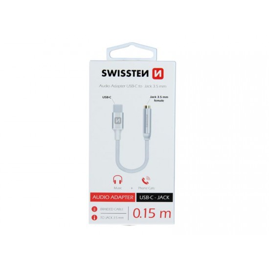 Adaptér SWISSTEN USB-C/JACK 0,15m strieborný