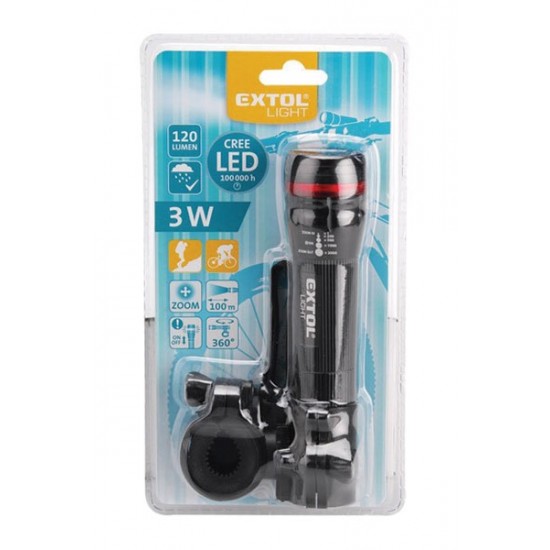 Svietidlo na bicykel predné - 3W CREE LED, dosvit až 100m, ZOOM, EXTOL LIGHT 43110