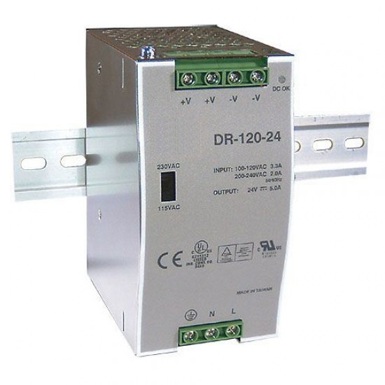 Zdroj 24V/120W spínaný DR-120 na DIN lištu Zdroj 24V/120W spínaný DR-120 na DIN lištu