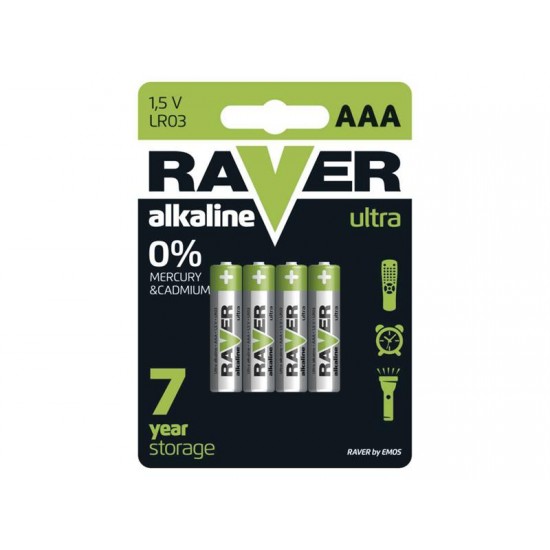 Batéria AAA (R03) alkalická RAVER 4ks
