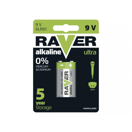 Batéria 6F22 (9V) alkalická RAVER Batéria 6F22 (9V) alkalická RAVER