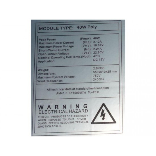Fotovoltaický solárny panel 12V/40W polykryštalický