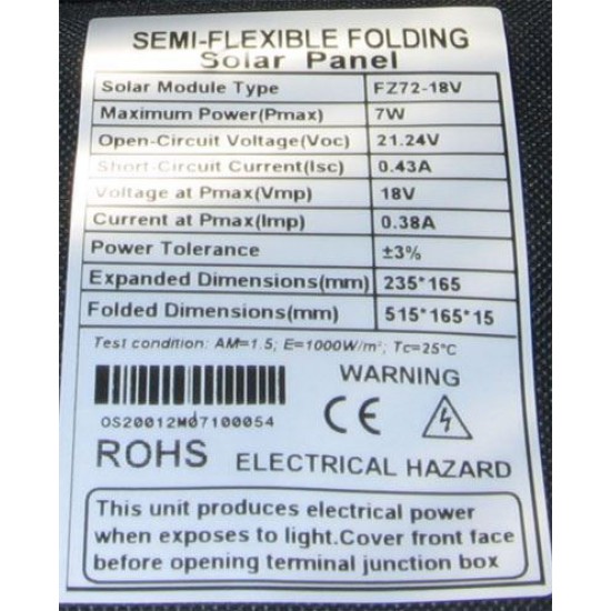 Fotovoltaický solárny panel 7W s USB, prenosný, skladací Fotovoltaický solárny panel 7W s USB, prenosný, skladací