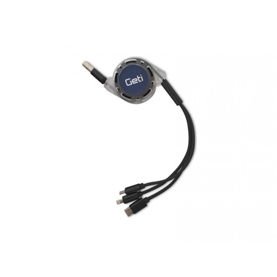 Kábel Geti GCU 01 USB 3v1 čierny samonavíjacie Kábel Geti GCU 01 USB 3v1 čierny samonavíjacie