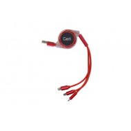 Kábel Geti GCU 02 USB 3v1 červený samonavíjaci Kábel Geti GCU 02 USB 3v1 červený samonavíjaci