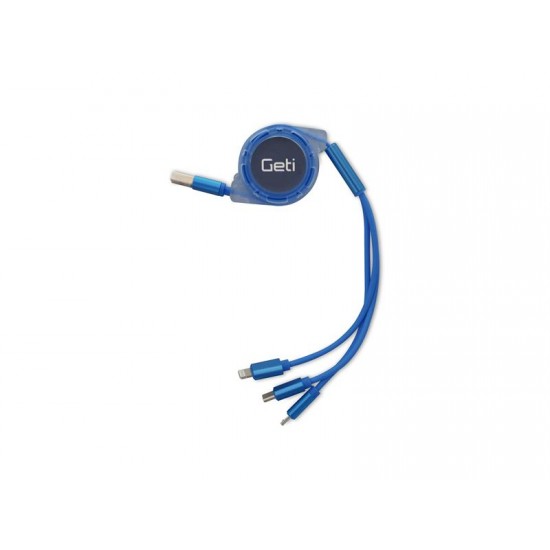 Kábel USB 3v1 samonavíjací Geti GCU 03 modrý
