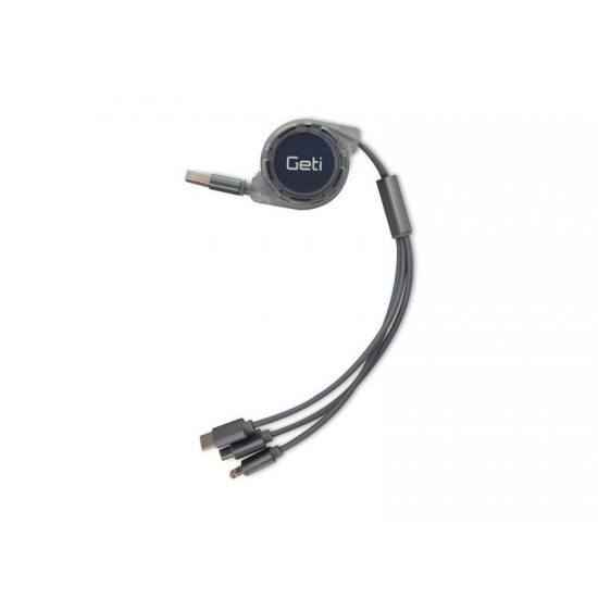 Kábel USB 3v1 samonavíjací Geti GCU 04 strieborný Kábel USB 3v1 samonavíjací Geti GCU 04 strieborný