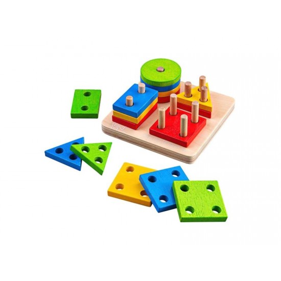 Detská hra BIGJIGS TOYS Nasadzovanie farebných tvarov na tyče drevená Detská hra BIGJIGS TOYS Nasadzovanie farebných tvarov na tyče drevená