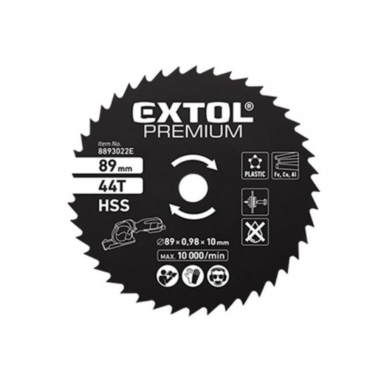Kotúč pilový HSS, Ř89x1x10mm, 44T, EXTOL PREMIUM Kotúč pilový HSS, Ř89x1x10mm, 44T, EXTOL PREMIUM