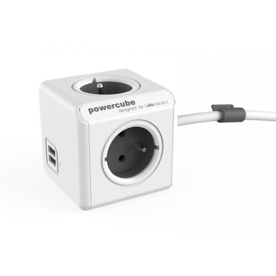 Zásuvka POWERCUBE EXTENDED USB s káblom 1.5m GREY