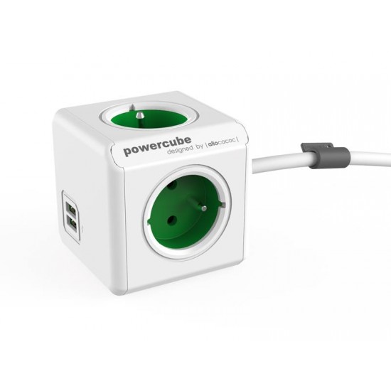 Zásuvka POWERCUBE EXTENDED USB s káblom 1.5m GREEN