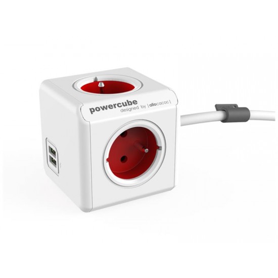 Zásuvka PowerCube EXTENDED USB s káblom 1.5m červená