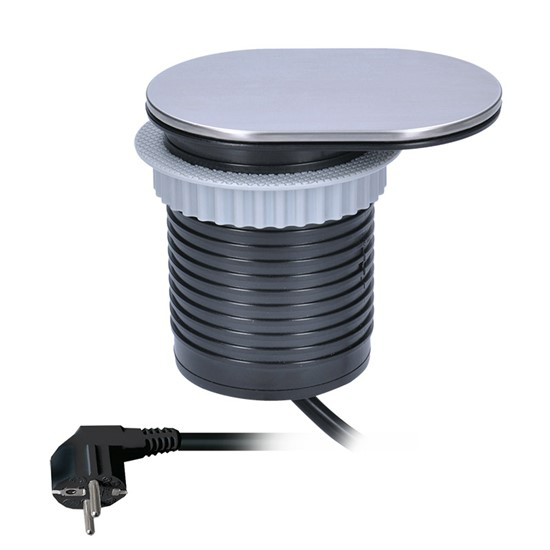 Zásuvka SOLIGHT vstavaná oválny kryt z brúseného hliníka, predlžovací prívod 1,9 m, USB 2400mm