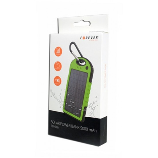 Externá batéria (PowerBank) 5000mAh, solárna, zelená FOREVER PB-016 Externá batéria (PowerBank) 5000mAh, solárna, zelená FOREVER PB-016