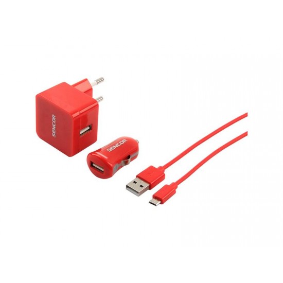 Nabíjačka SCO 516-000RD USB KIT 1M/WALL/CAR SENCOR Nabíjačka SCO 516-000RD USB KIT 1M/WALL/CAR SENCOR