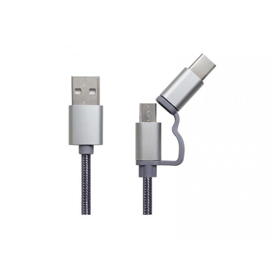 Kábel IGET G2V1 USB/Micro USB/USB-C TYPE 1m strieborný