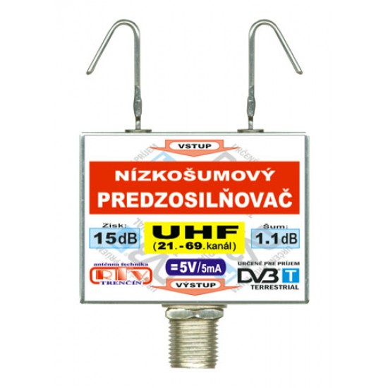 Anténny zosilňovač RTV ELEKTRONICS DVB-T UHF 5V 15dB F