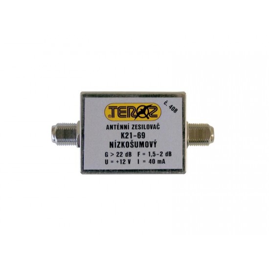 Anténny zosilňovač TEROZ 408X, UHF, G22dB, F1,5dB,U99dBµV, F-F