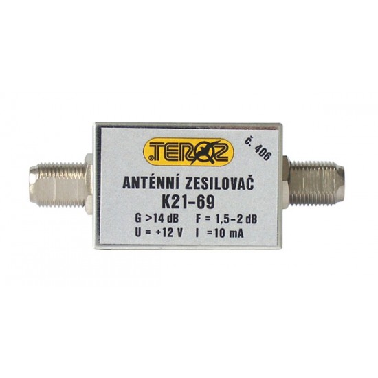 Anténny zosilňovač TEROZ 406X, nízkošumový, UHF, G14dB, F1,5dB, U98dBμV, F-F