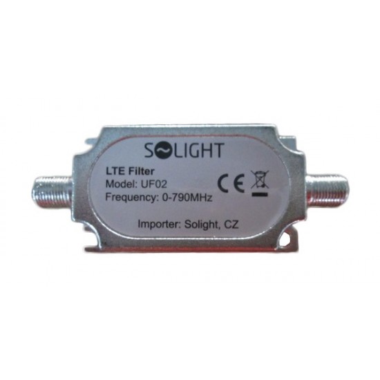 Pásmový LTE filter, rozsah 0-790MHz, max. 60. kanál DVB-T Solight UF02 Pásmový LTE filter, rozsah 0-790MHz, max. 60. kanál DVB-T Solight UF02