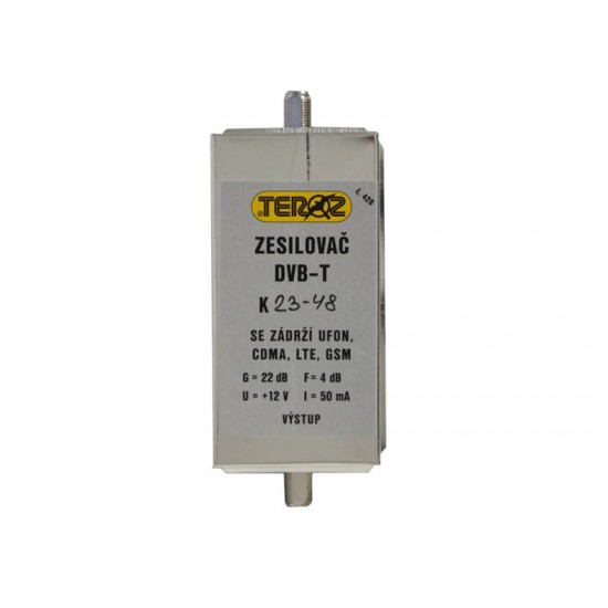 Anténny zosilňovač TEROZ 428X k.23 až k.48 s filtrom 5G+LTE+GSM+UFON+CDMA, F-F